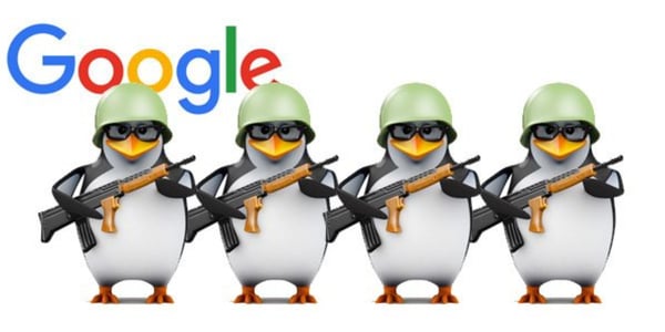 Vor Google Logo vier Pinguine