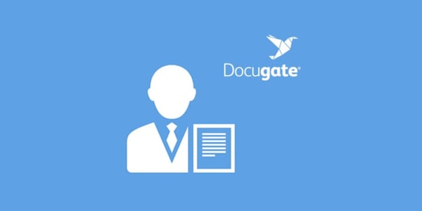 Icon von einer Person mit einem Dokument und Docugate Logo