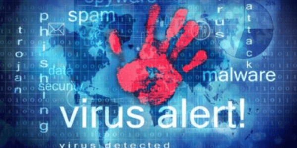 Virus alert mit einem roten Händeabdruck